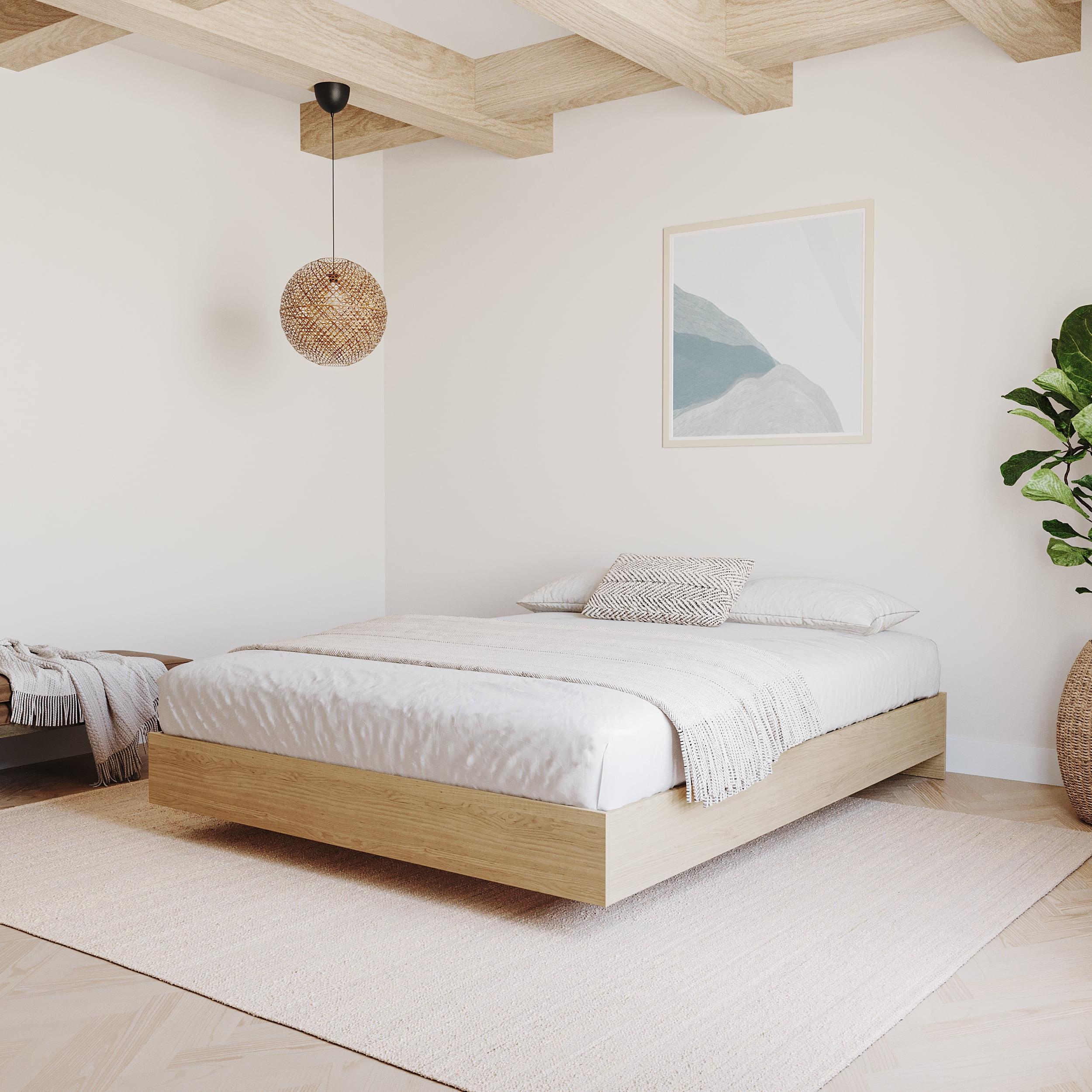 Natural Maple Full Size Floating Platform Bed Frame