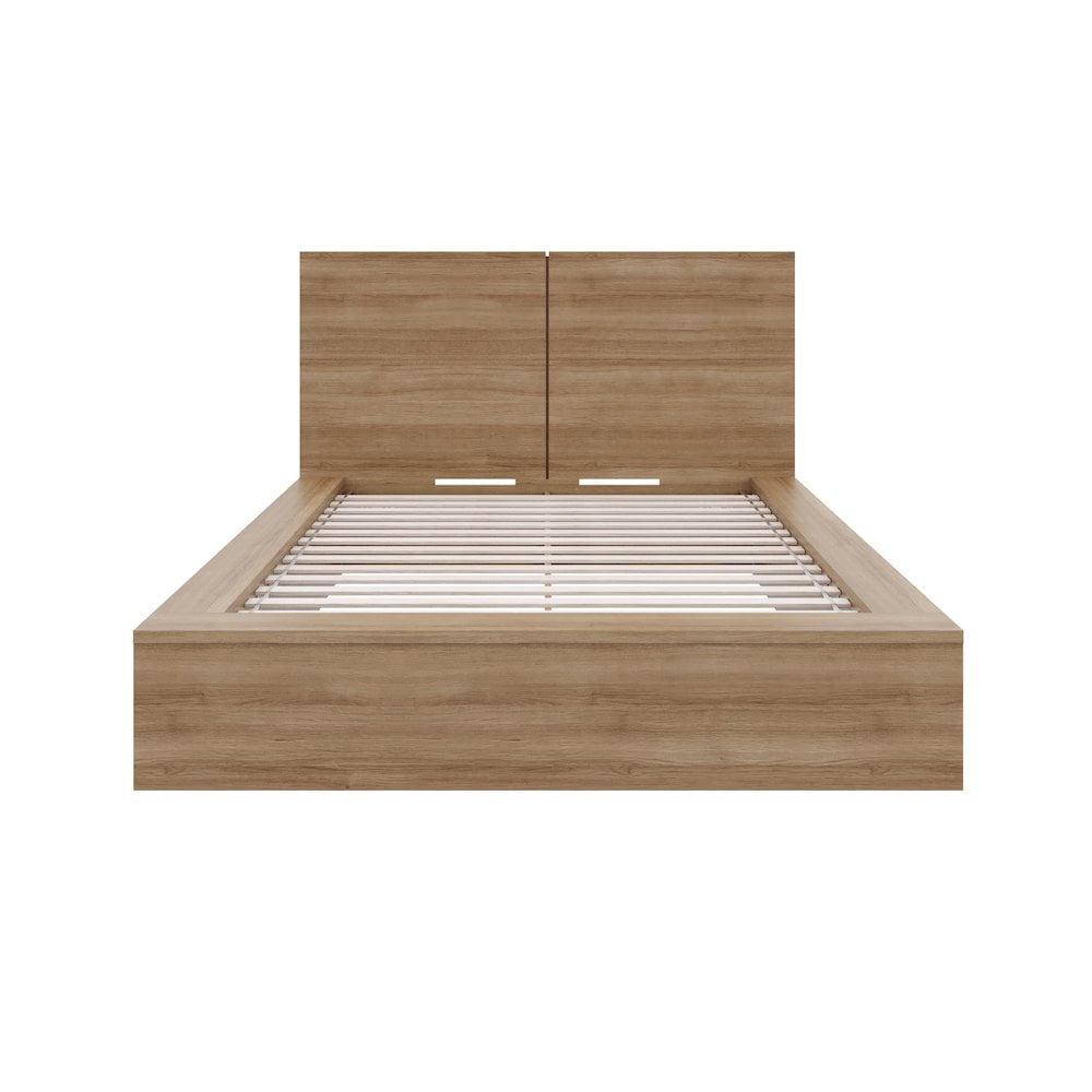 Nexera Full James Platfrom Bed with Headboard Brown Oak: Modern Style, Particle Board Frame, No Box Spring Needed