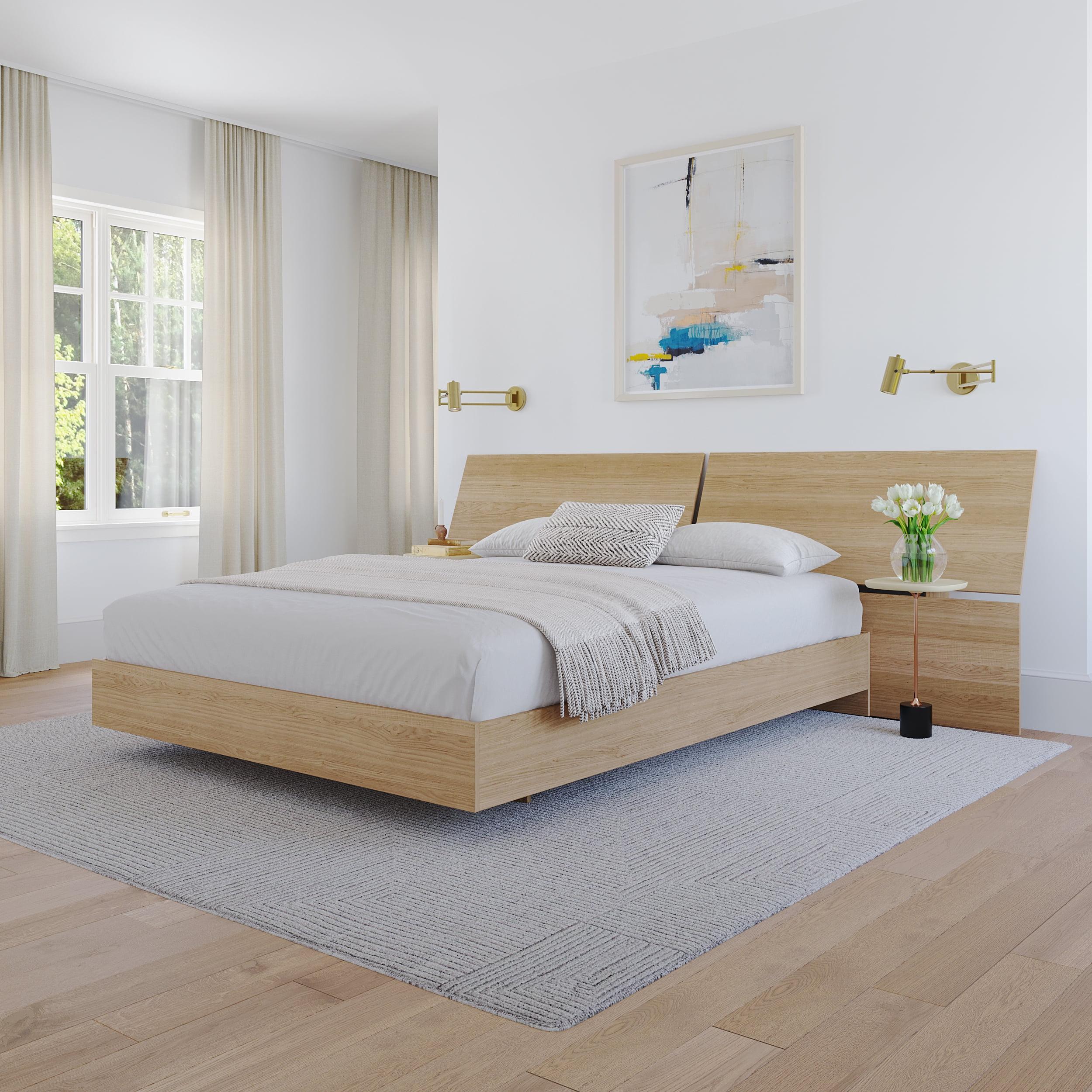 Natural Maple Queen Platform Bed with Panoramic Headboard