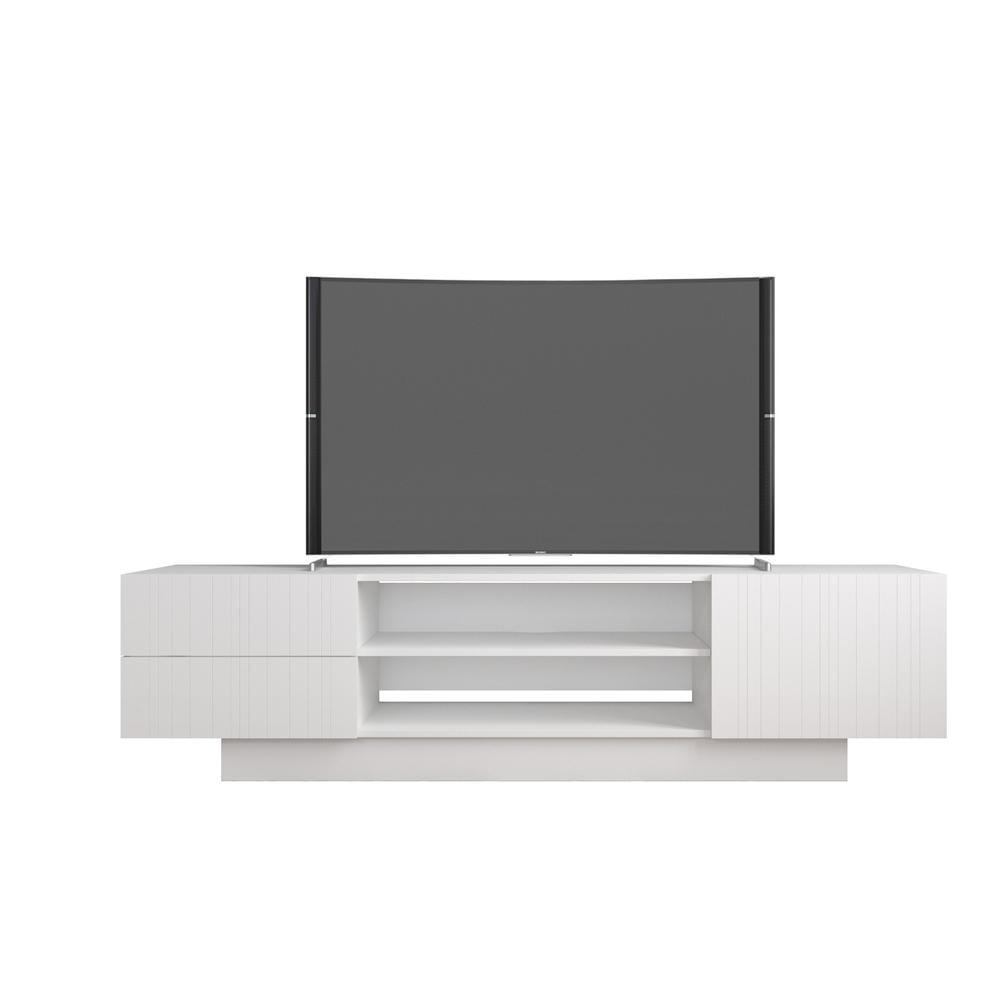 Marble TV Stand for TVs up to 72" White - Nexera: Mid-Century Modern, Laminated Melamine Surface, Wood Composite Frame