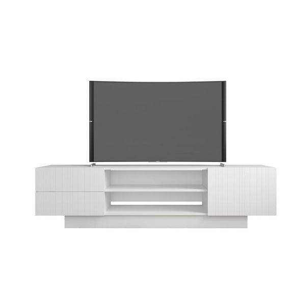 Marble TV Stand for TVs up to 72" White - Nexera: Mid-Century Modern, Laminated Melamine Surface, Wood Composite Frame