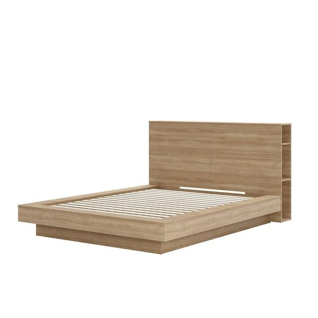 Nexera Queen Marconi Platform Bed Set Brown Oak: Modern Style, Wood Composite, Storage Headboard