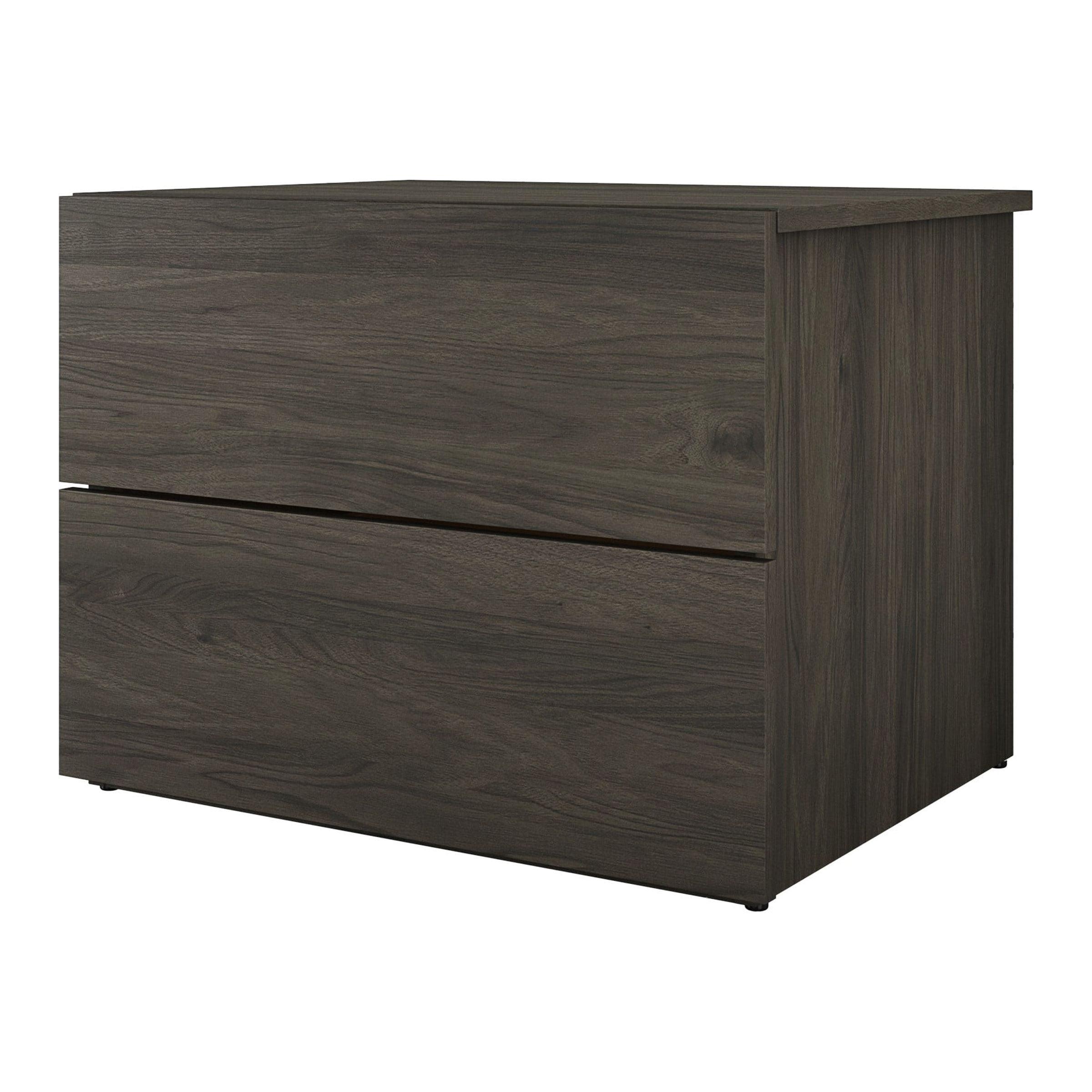 Modern Bark Grey 2-Drawer Nightstand with Metal Slides