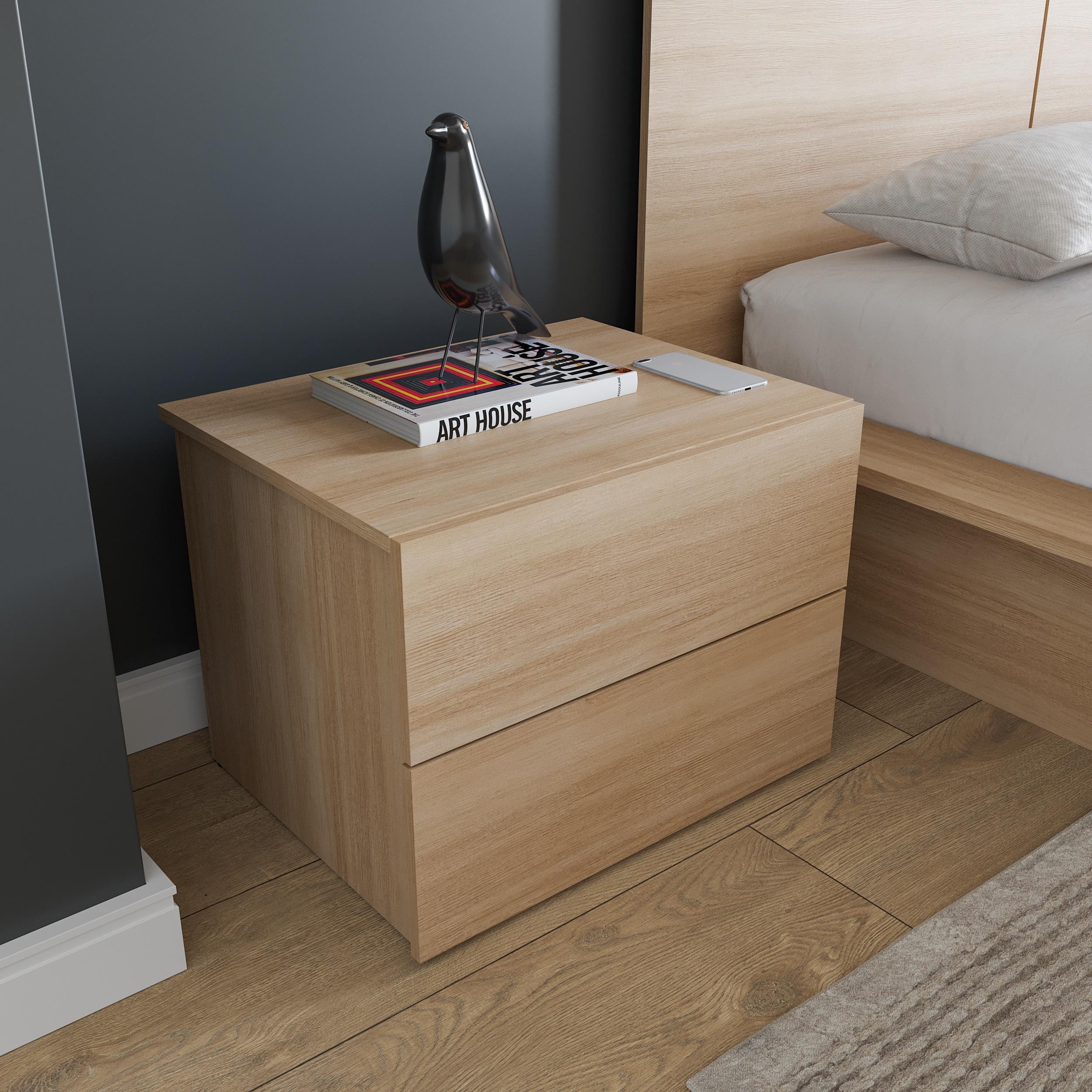 Nexera James 2 Drawers Nightstand Natural Blonde Oak: Modern Lacquered Wood Composite, 1 Year Warranty