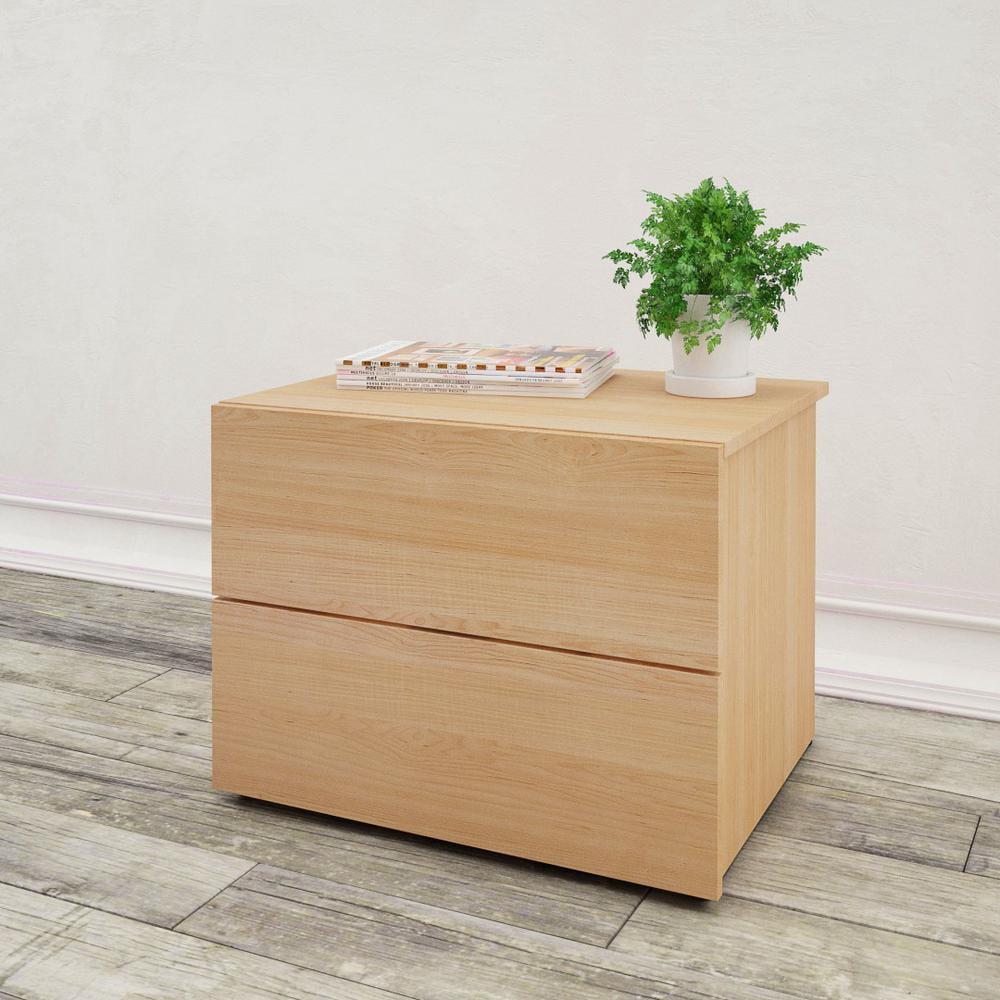 Natural Maple 2-Drawer Modern Nightstand with Metal Slides