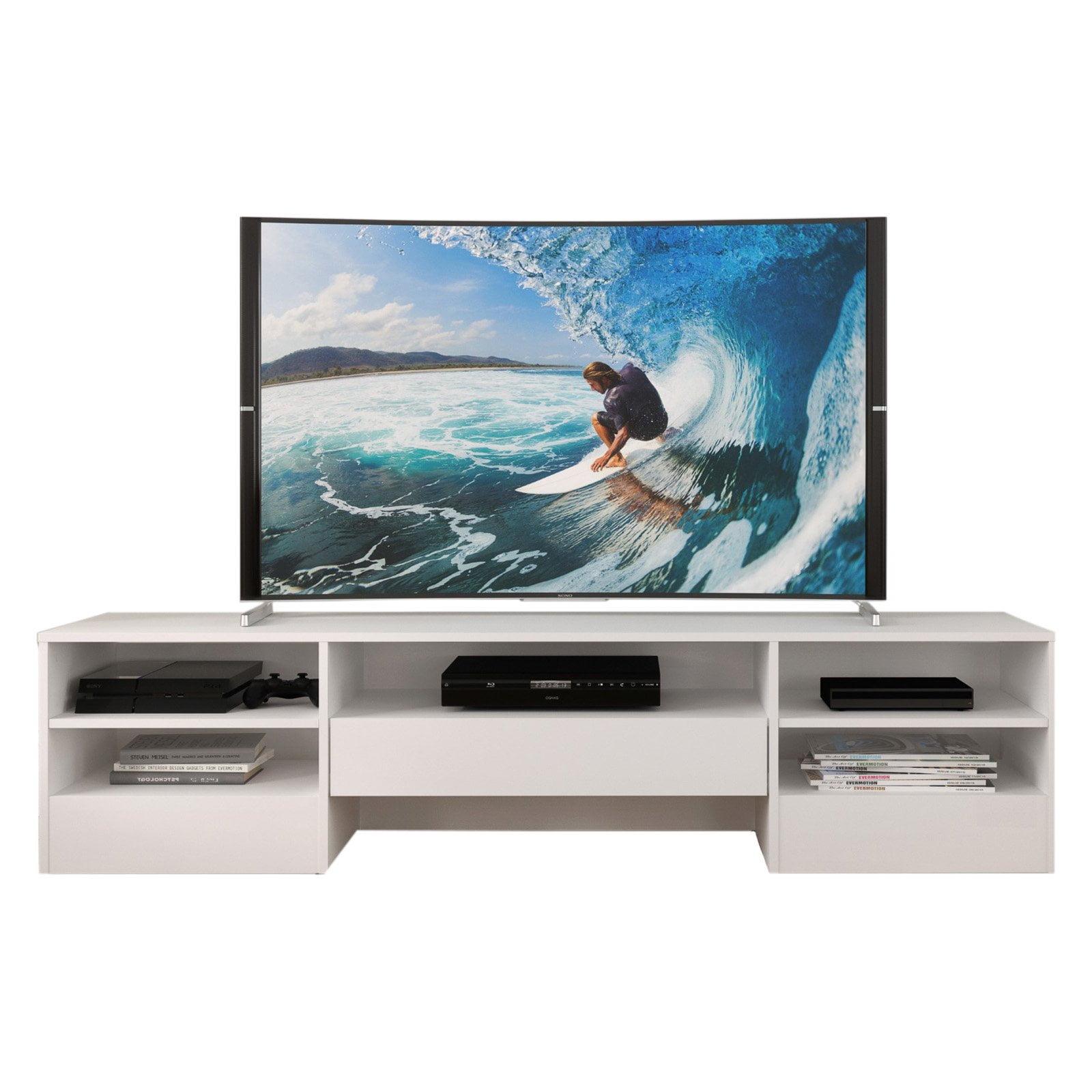 Rustik 76" White Engineered Wood TV Stand with Cabinet