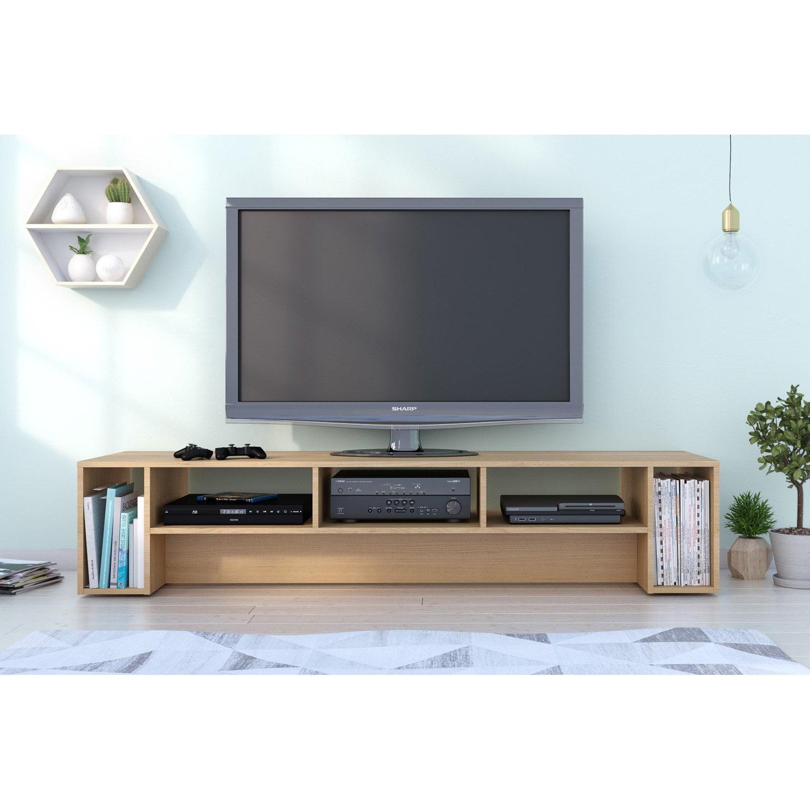 Simplistic Natural Maple 72-Inch Open Cubby TV Stand