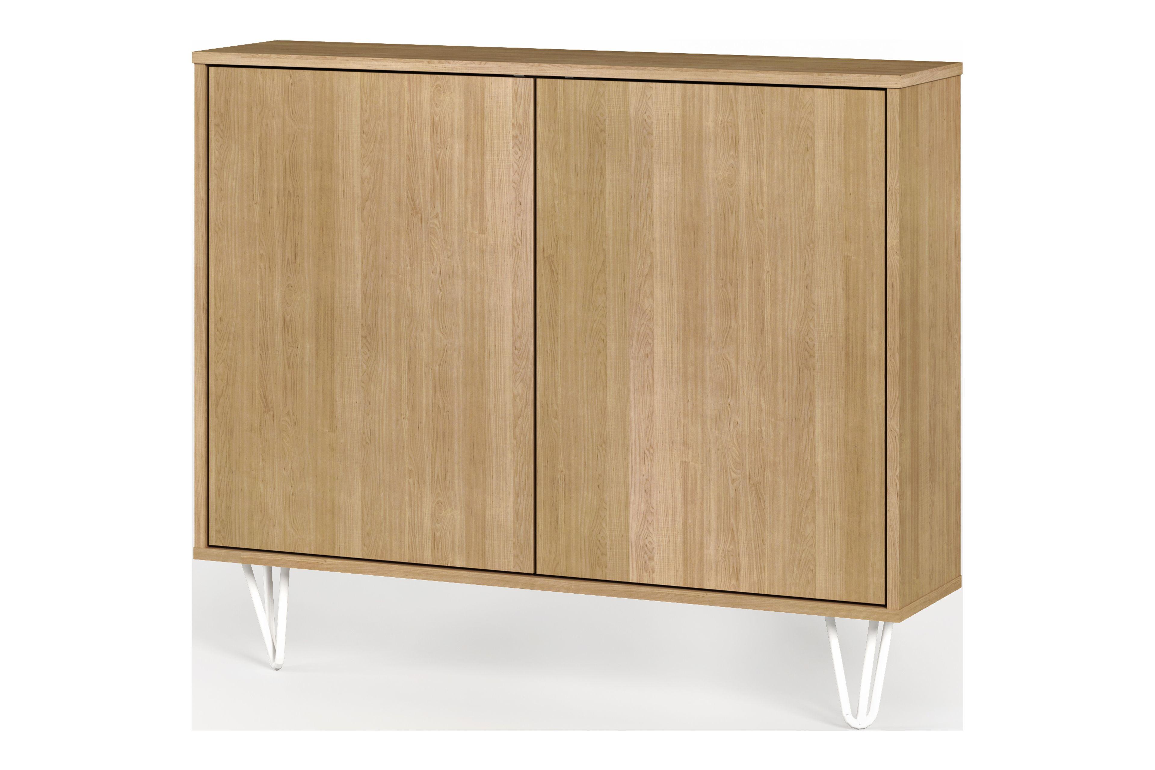 Nexera Slim 2 Doors Storage Cabinet Golden Maple: Modern Accent Furniture, Wood Composite, Fixed Shelves