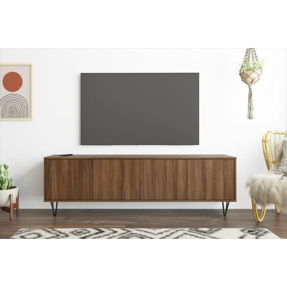 Slim TV Stand for TVs up to 80" Walnut - Nexera: Laminated MDF, Storage, Console