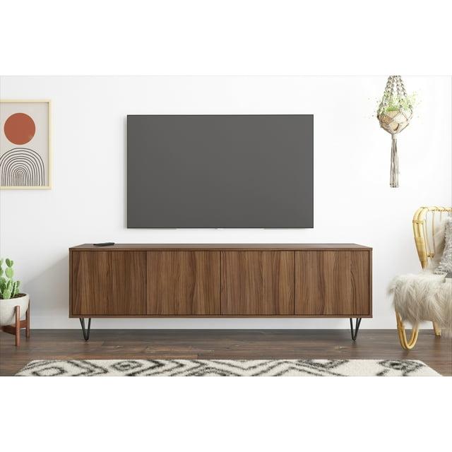Slim TV Stand for TVs up to 80" Walnut - Nexera: Laminated MDF, Storage, Console