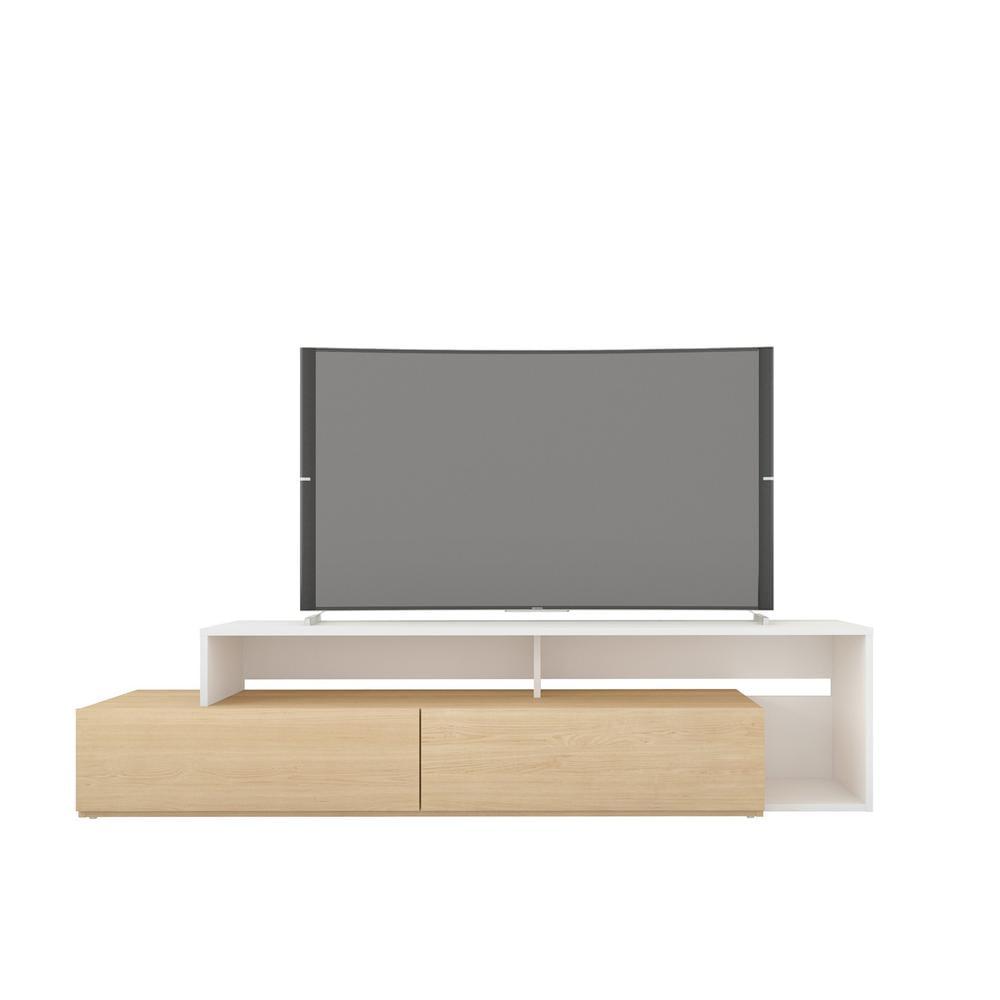 Tonik 72-Inch Modern Scandinavian White and Natural Maple TV Stand