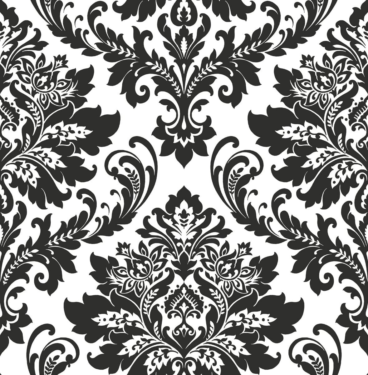 Black and White Damask Peel and Stick Vinyl Wallpaper