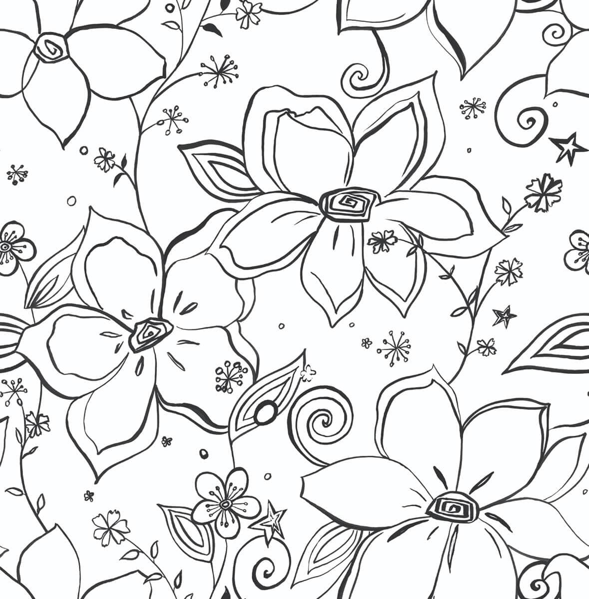 NextWall Black & White Linework Floral Peel and Stick Wallpaper