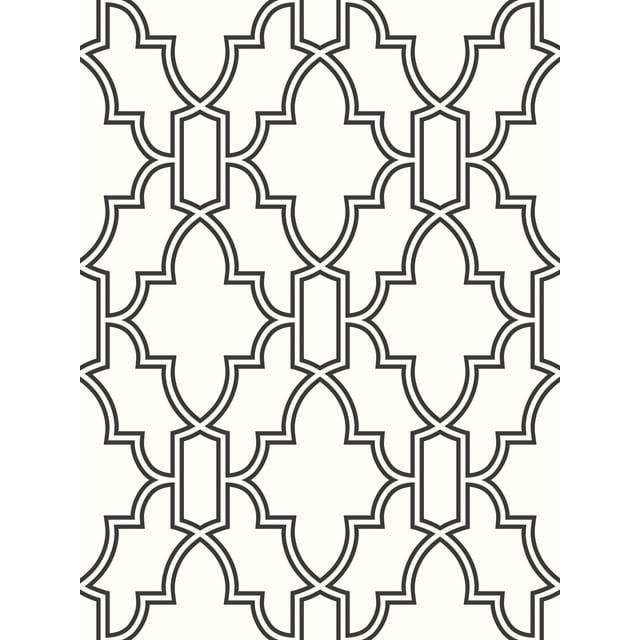 NextWall  Black and White Tile Trellis Peel and Stick Wallpaper - 20.5 in. W x 18 ft. L