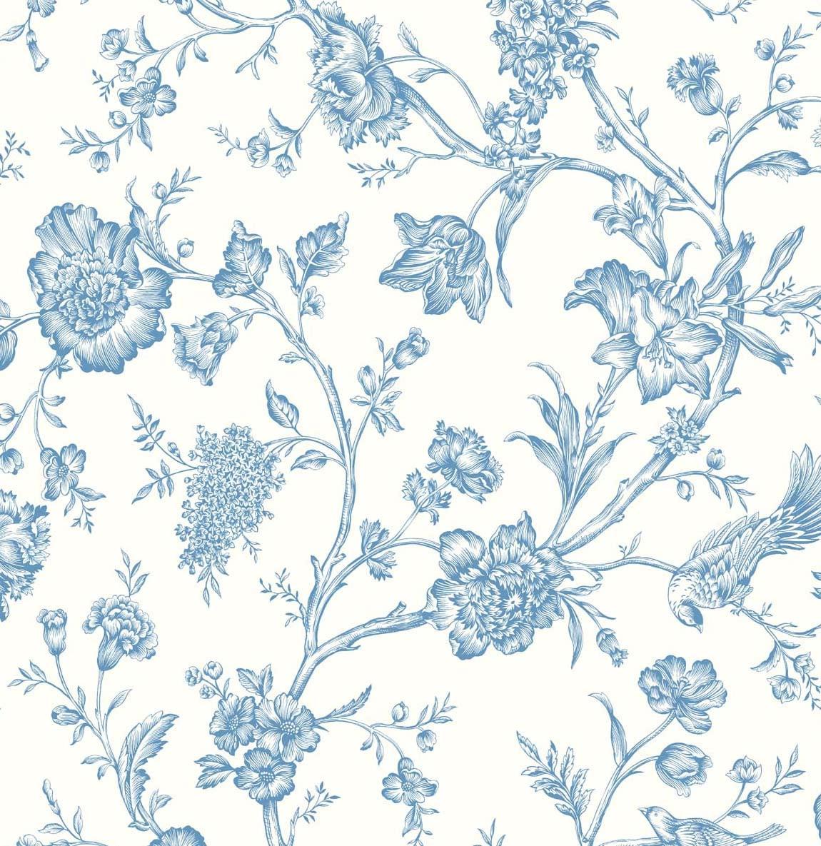 NextWall Carolina Blue Jasmine Chinoiserie Peel and Stick Wallpaper