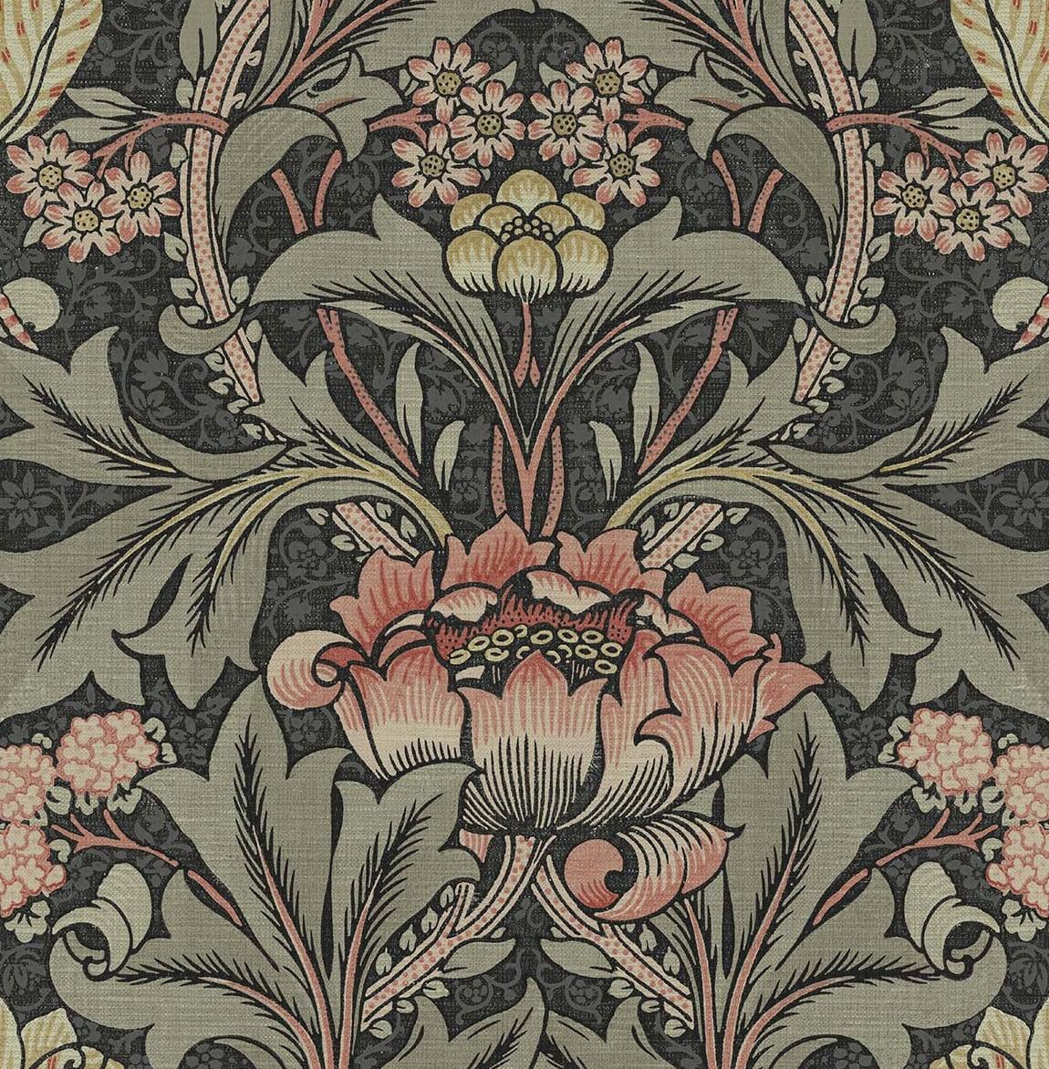 NextWall Acanthus Floral Peel and Stick Wallpaper Charcoal Gray: Vintage Botanical Vinyl, Self-Adhesive, Washable, 30.75 Sq Ft Coverage