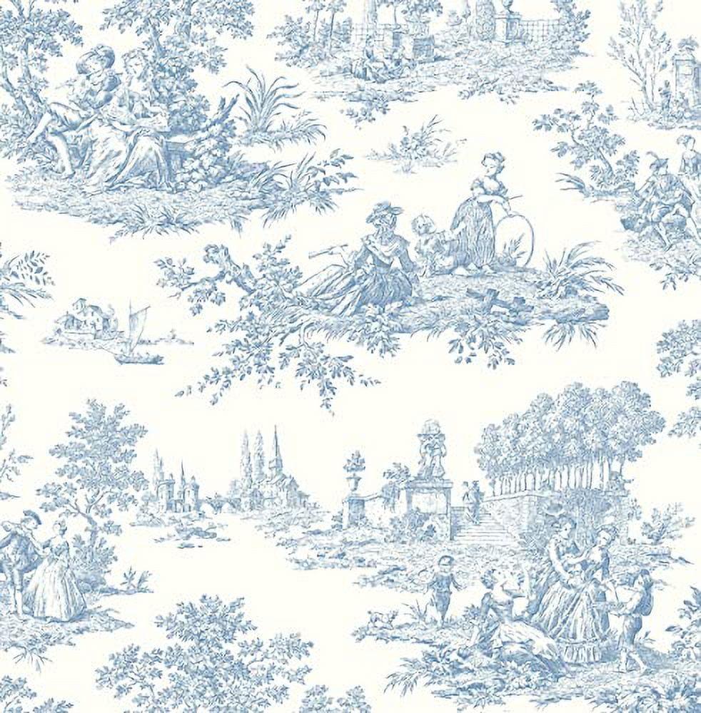 NextWall Chateau Toile Peel and Stick Wallpaper Blue: Removable Vinyl, Self-Adhesive, Traditional Toile Design, 30.75 Sq Ft Coverage