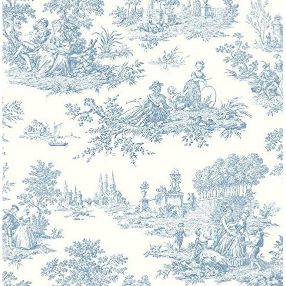 NextWall Chateau Toile Peel and Stick Wallpaper Blue: Removable Vinyl, Self-Adhesive, Traditional Toile Design, 30.75 Sq Ft Coverage