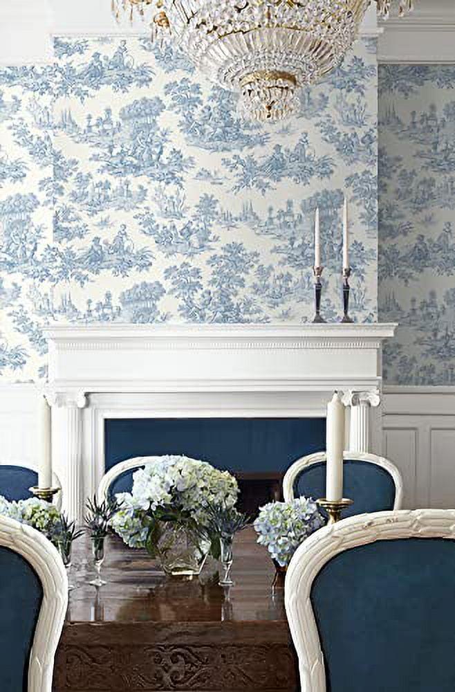 NextWall Chateau Toile Peel and Stick Wallpaper Blue: Removable Vinyl, Self-Adhesive, Traditional Toile Design, 30.75 Sq Ft Coverage