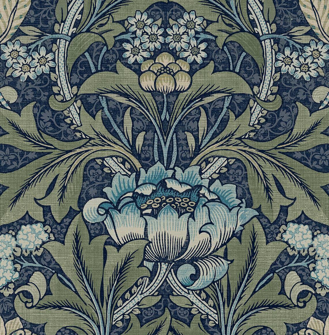 NextWall Acanthus Floral Peel and Stick Wallpaper Sage Green: Vintage Vinyl, Self-Adhesive, Botanical, Repositionable, 30.75 Sq Ft Coverage