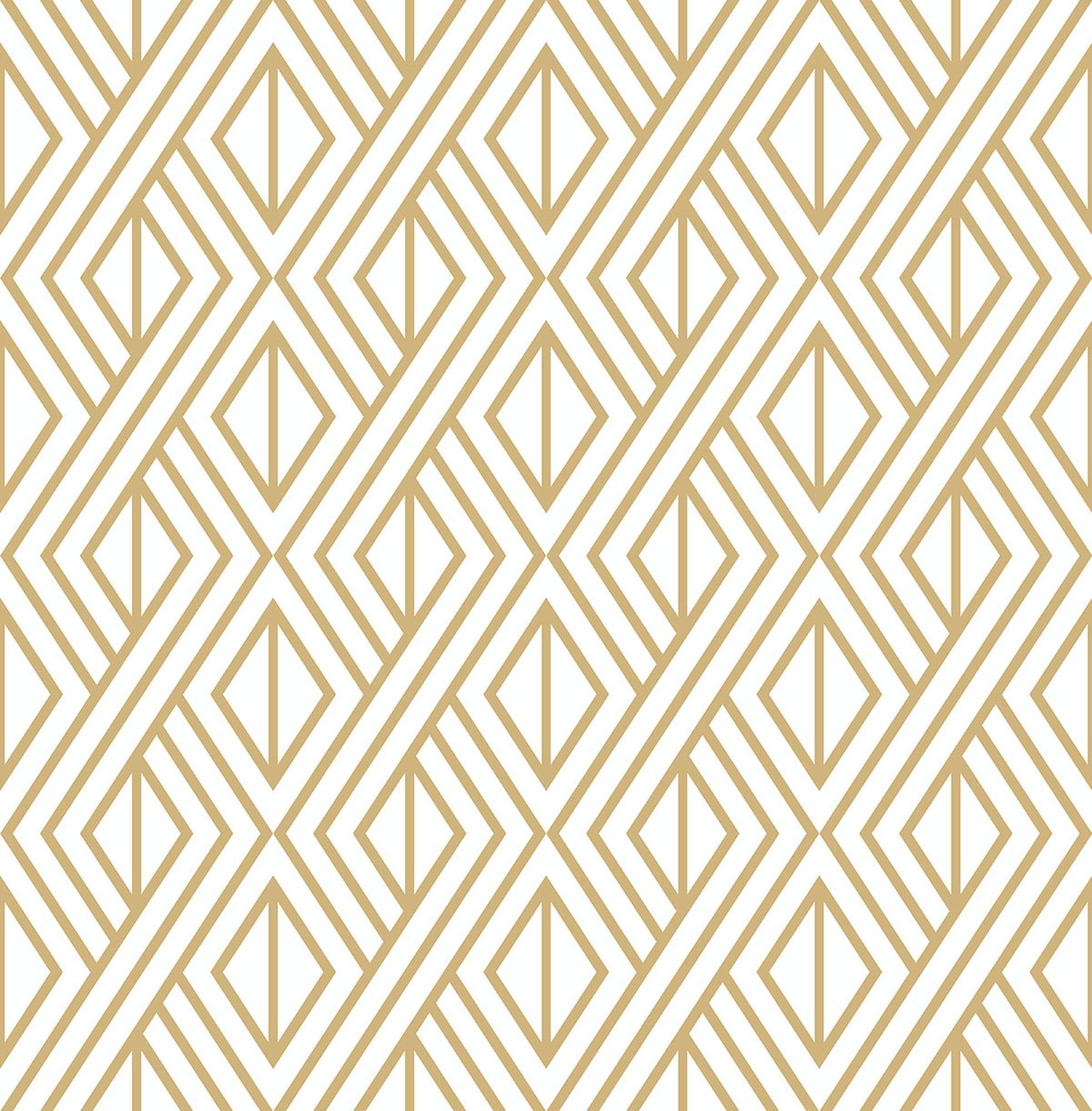 Gold and White Diamond Geometric Peel and Stick Wallpaper