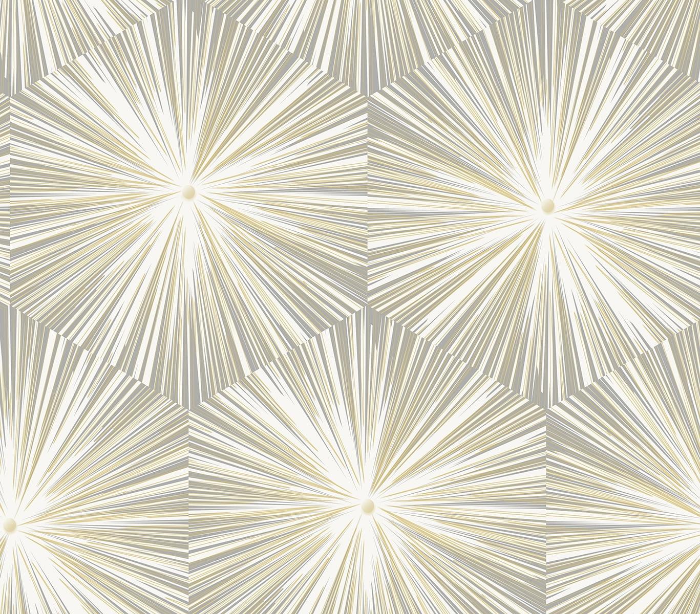 Grey and Metallic Gold Hex Starburst Peel and Stick Wallpaper