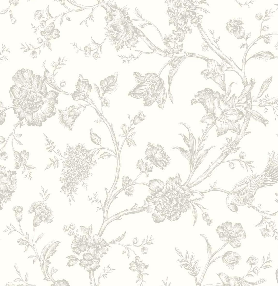 Harbor Mist Grey Vinyl Chinoiserie Peel and Stick Wallpaper