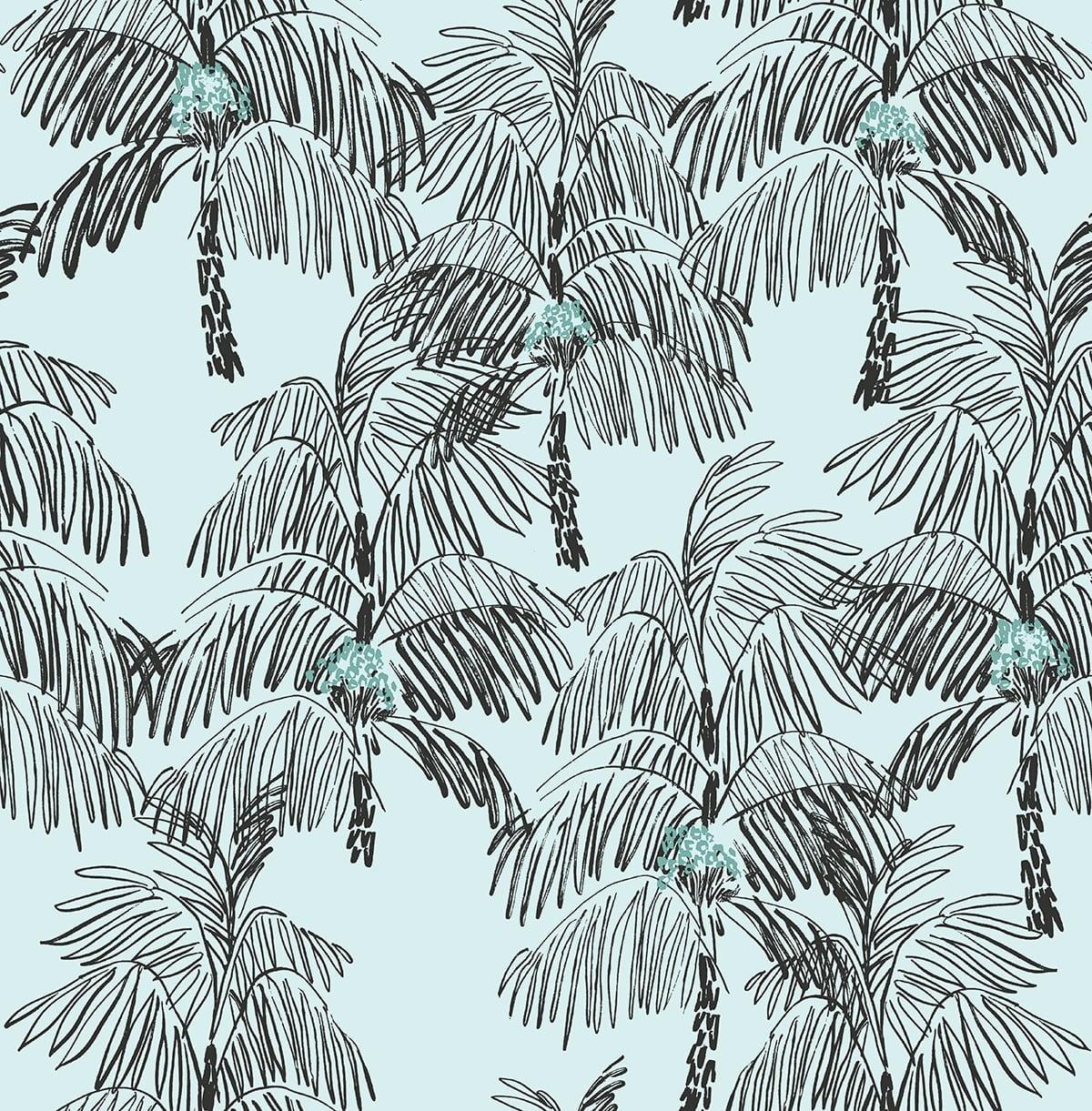 NextWall  Palm Beach Peel and Stick Wallpaper Sky Blue & Black