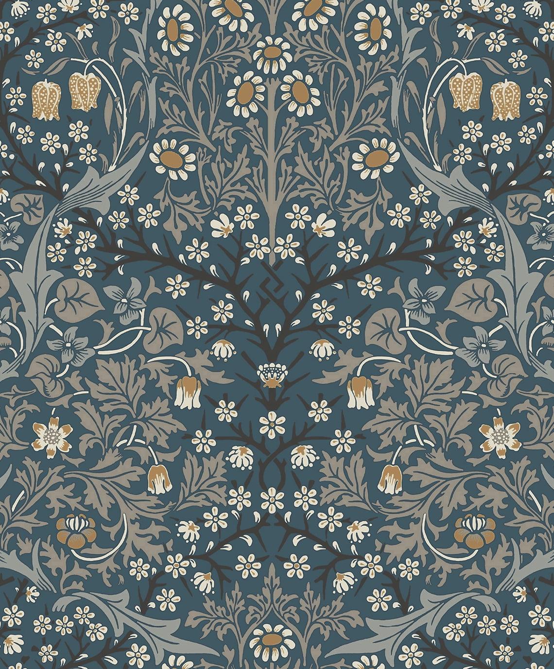 NextWall  Victorian Garden Floral Peel and Stick Wallpaper 20.9 in. W x 18 ft. L - Aegean Blue & Warm Stone