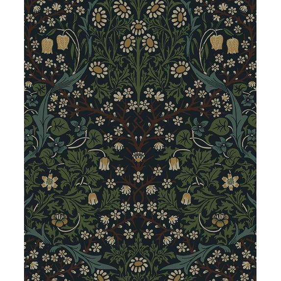 NextWall  Victorian Garden Floral Peel and Stick Wallpaper 20.9 in. W x 18 ft. L - Midnight Blue & Evergreen