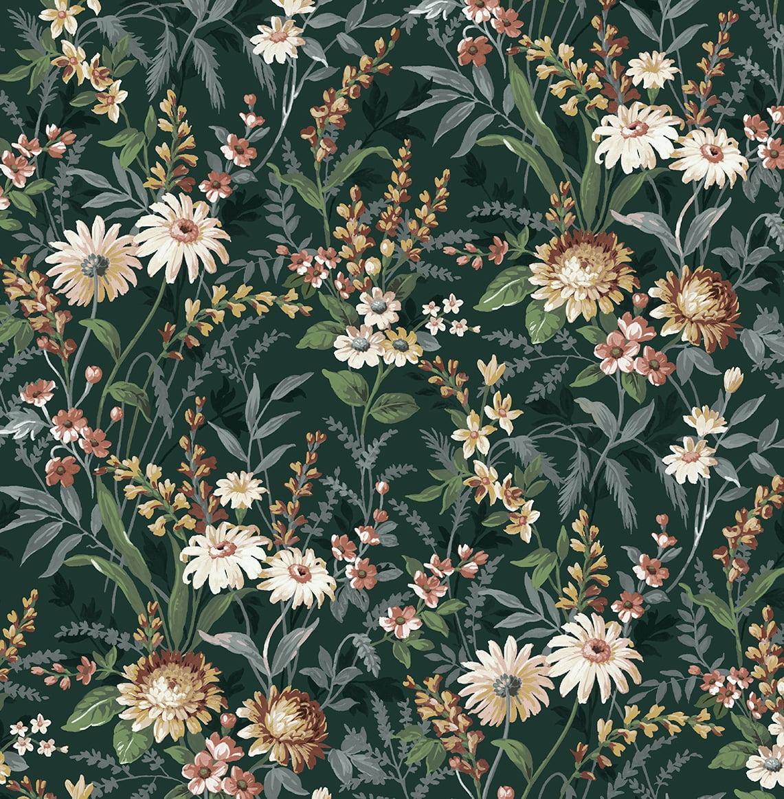 NextWall Vintage Floral Peel and Stick Wallpaper 20.5 in. W x 18 ft. L - Forest Green