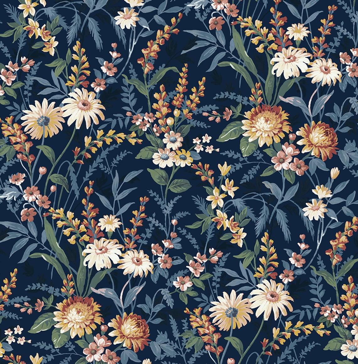 NextWall  Vintage Floral Peel and Stick Wallpaper 20.5 in. W x 18 ft. L - Navy Blue