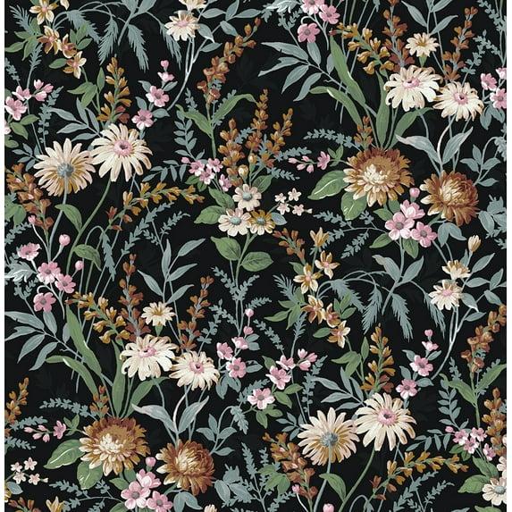 NextWall Vintage Floral Peel and Stick Wallpaper 20.5 in. W x 18 ft. L - Onyx