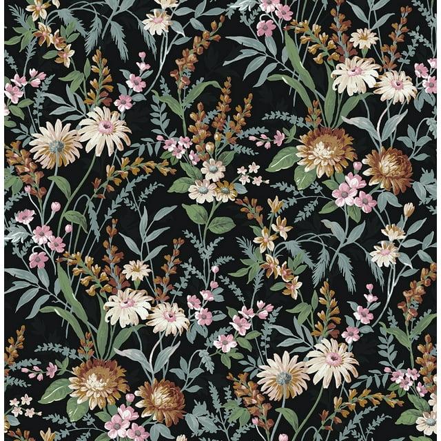 NextWall Vintage Floral Peel and Stick Wallpaper 20.5 in. W x 18 ft. L - Onyx