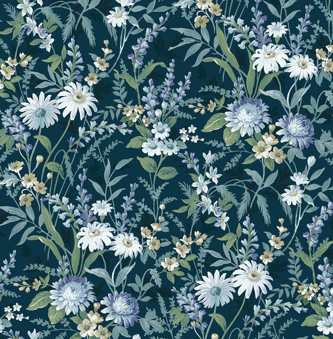 NextWall  Vintage Floral Peel and Stick Wallpaper 20.5 in. W x 18 ft. L - Teal