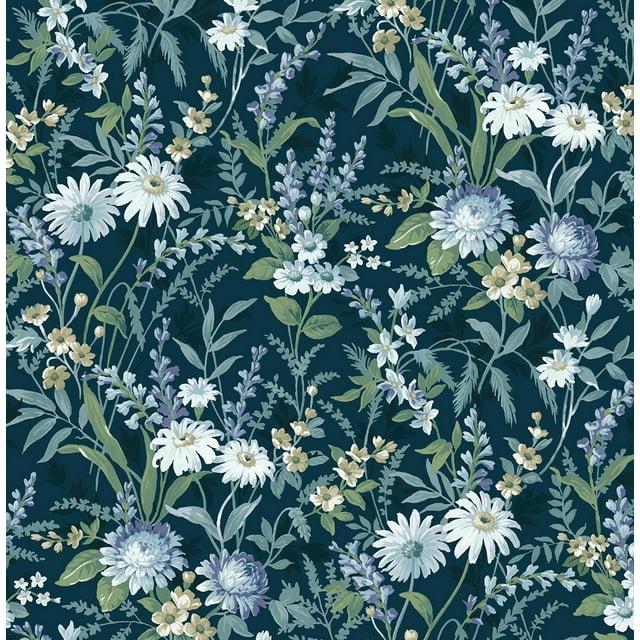 NextWall  Vintage Floral Peel and Stick Wallpaper 20.5 in. W x 18 ft. L - Teal