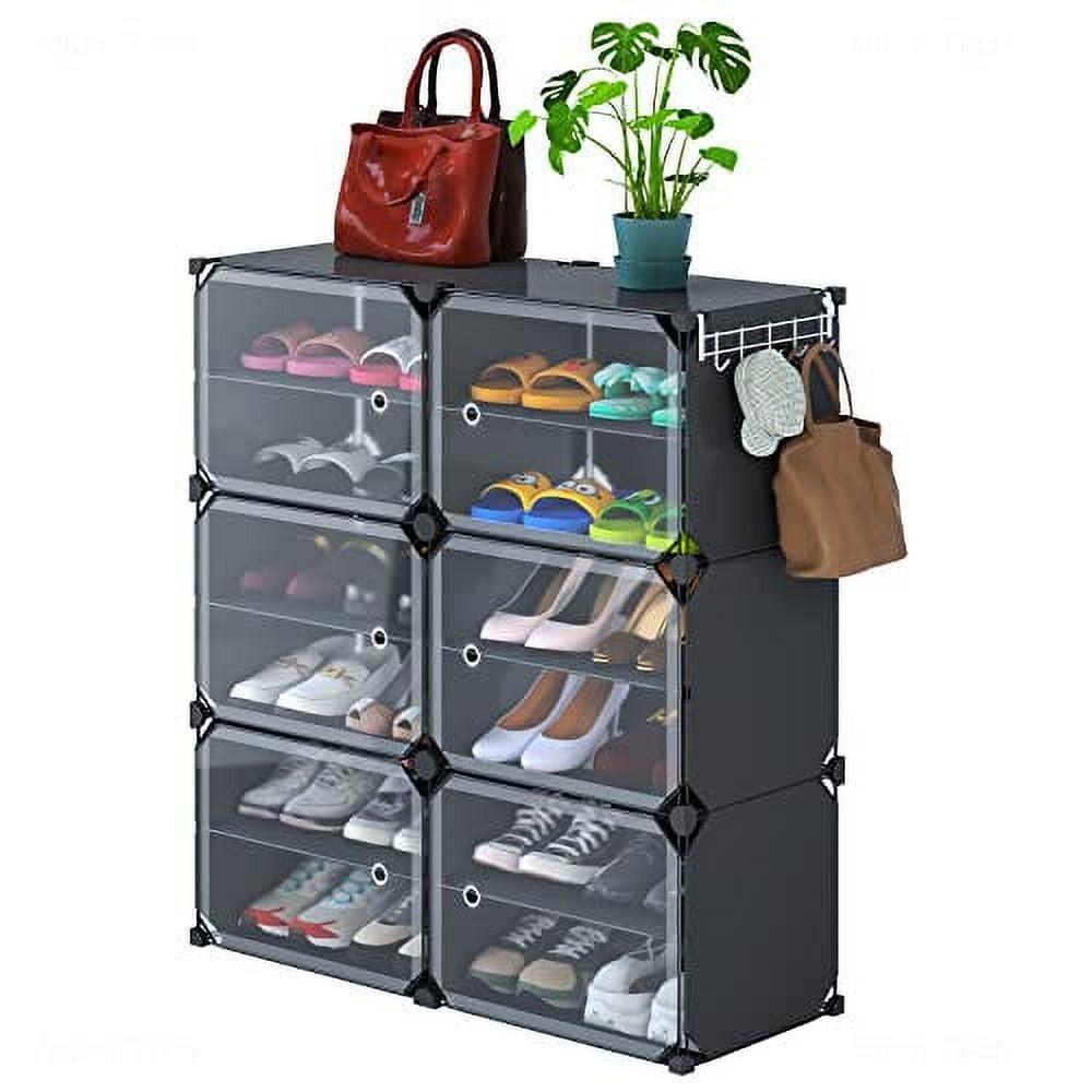 NiHome Shoe Rack Organizer Storage Bin Box - 24 Pairs Closet Shoe Storage with Doors- Stackable Plastic Shoe Storage Box - Free Standing Shoe Rack for Entryway Garage Bedroom