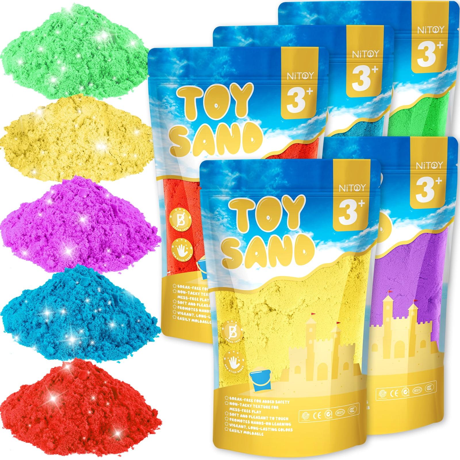 NiToy 11lbs Play Sand, Moldable Self-Sticking, Never Dries Out - Fun for Kids Bulk Refill for Sensory Sand Box Toys, Ideal for Shaping, Squeezing, Scooping, Rolling and Molding (5 Colored)