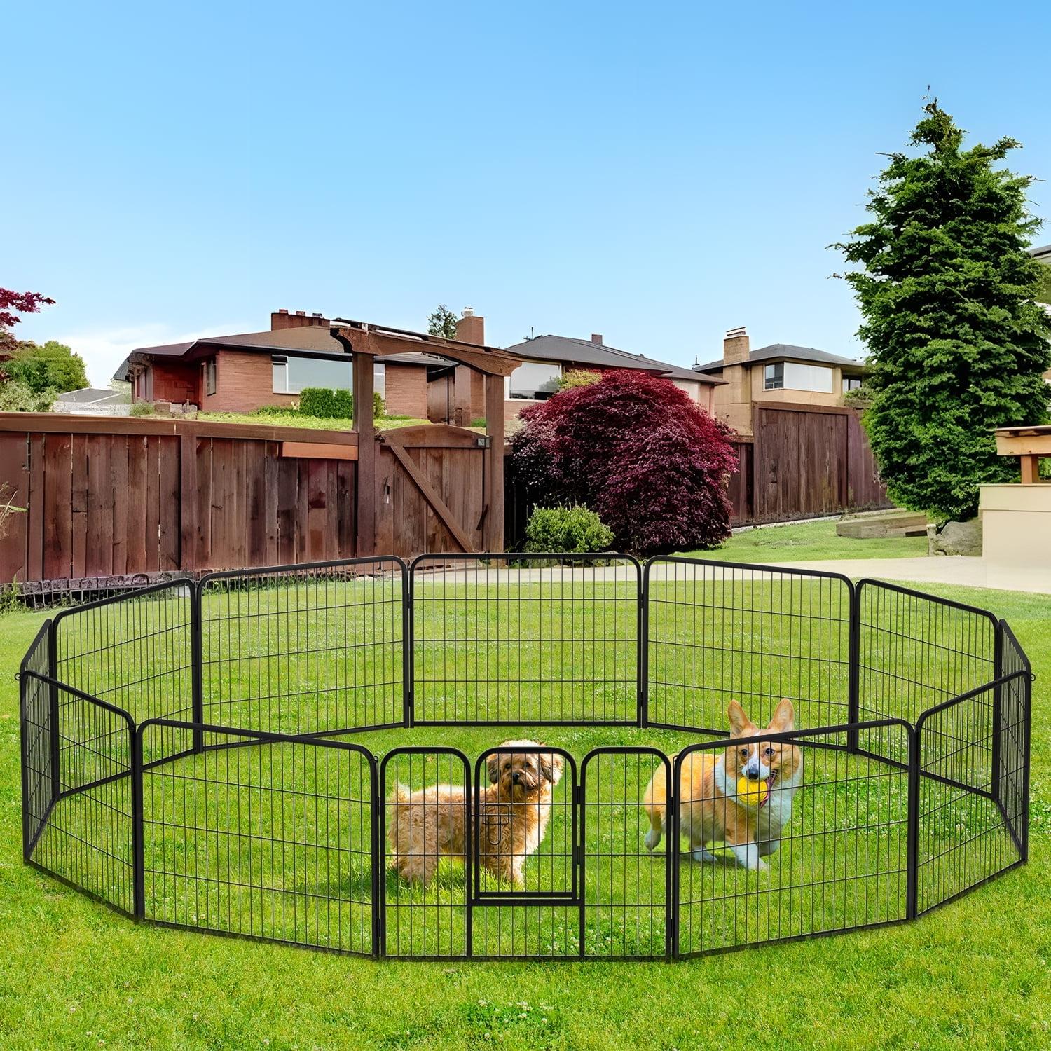 FDW Dog Playpen Indoor 12 Panels Dog Pen For Small And Medium Dogs, Exercise Pen Pet Dog Fence With Doors Pet Puppy Playpen For RV Camping Yard, Black