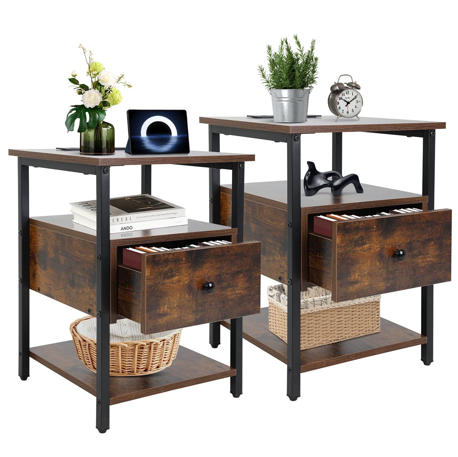 VASAGLE Nightstand with Charging Station, Side Table, End Table