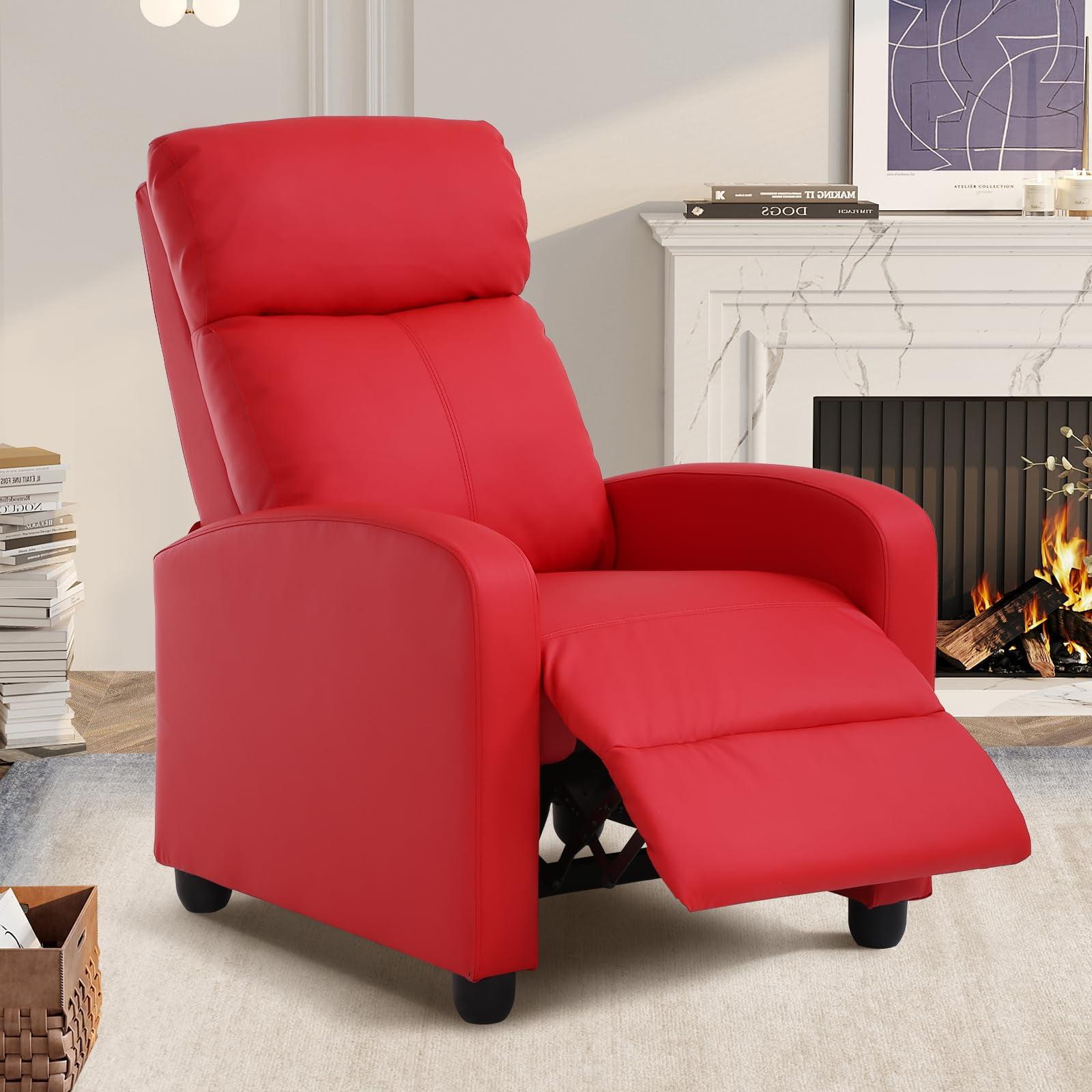 FDW Wingback Recliner Chair Leather Single Modern Sofa Home Theater Seating for Living Room,Red