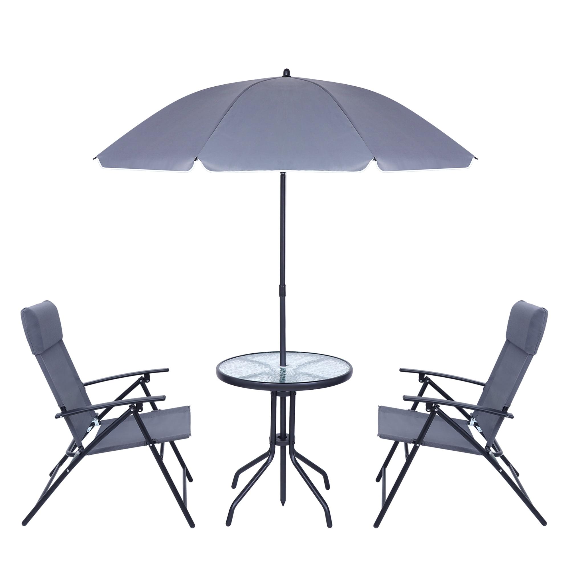 Nice C 3 Piece Glass Mesh Outdoor Patio Dining Set with Umbrella, Grey
