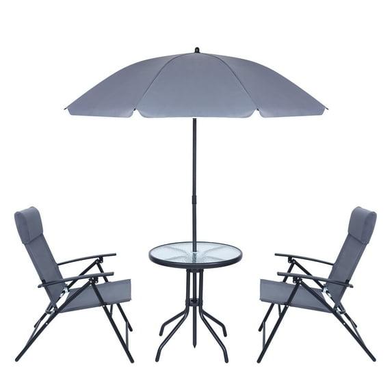 Nice C 3 Piece Glass Mesh Outdoor Patio Dining Set with Umbrella, Grey