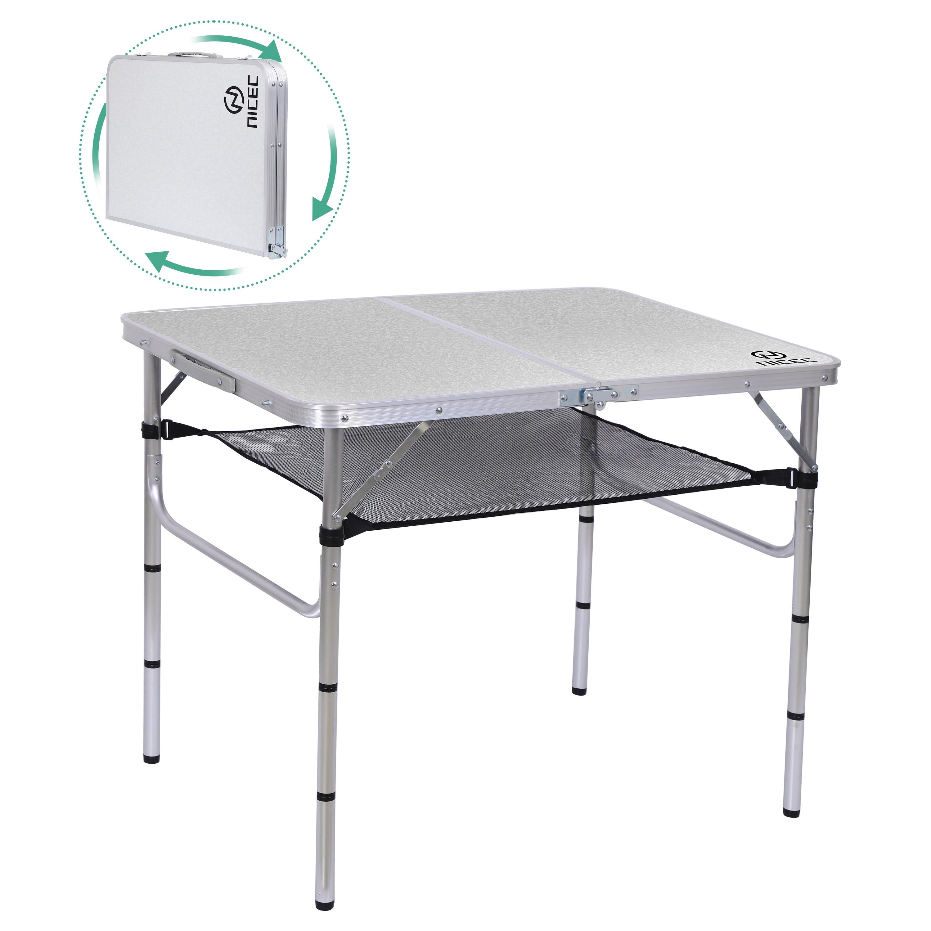 Nice C Card Table, Folding Picnic Table, Small Table, Adjustable Height Folding Table, Camping, Outdoor, Portable Lightweight Aluminum, with Carry Handle for Beach, Indoor, Office (Medium)