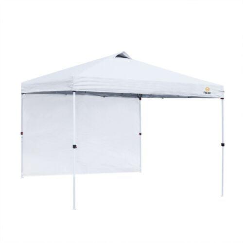 White 10x10 ft Steel Frame Pop Up Canopy Tent with One Sidewall