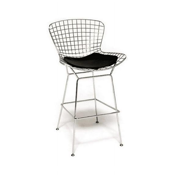 Harry Bertoia Counter Stool Chromed Steel Wire Frame Counter Height Stool, Black - Set of 2