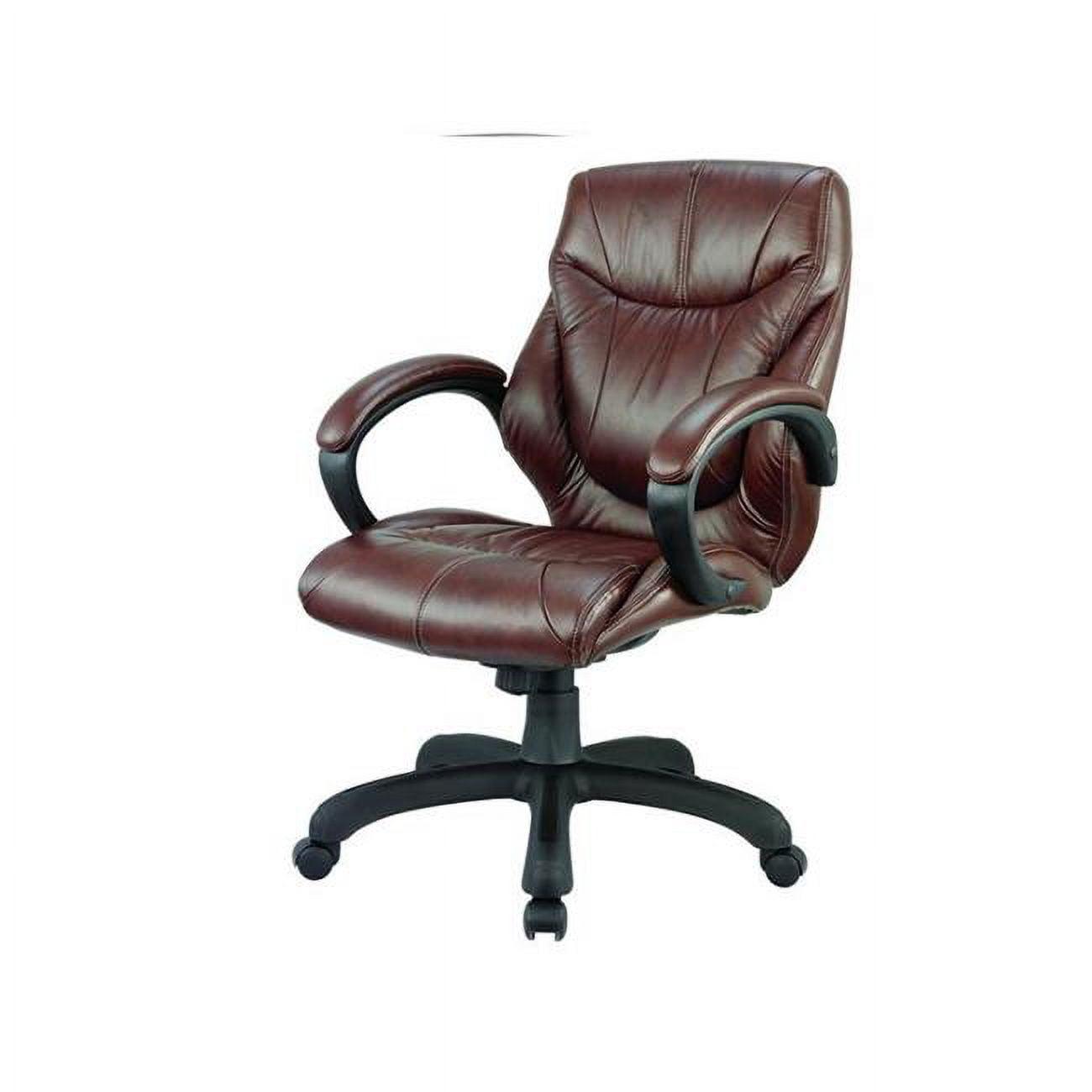 Brown Genuine Leather Mid Back Executive Chair with Fixed Arms