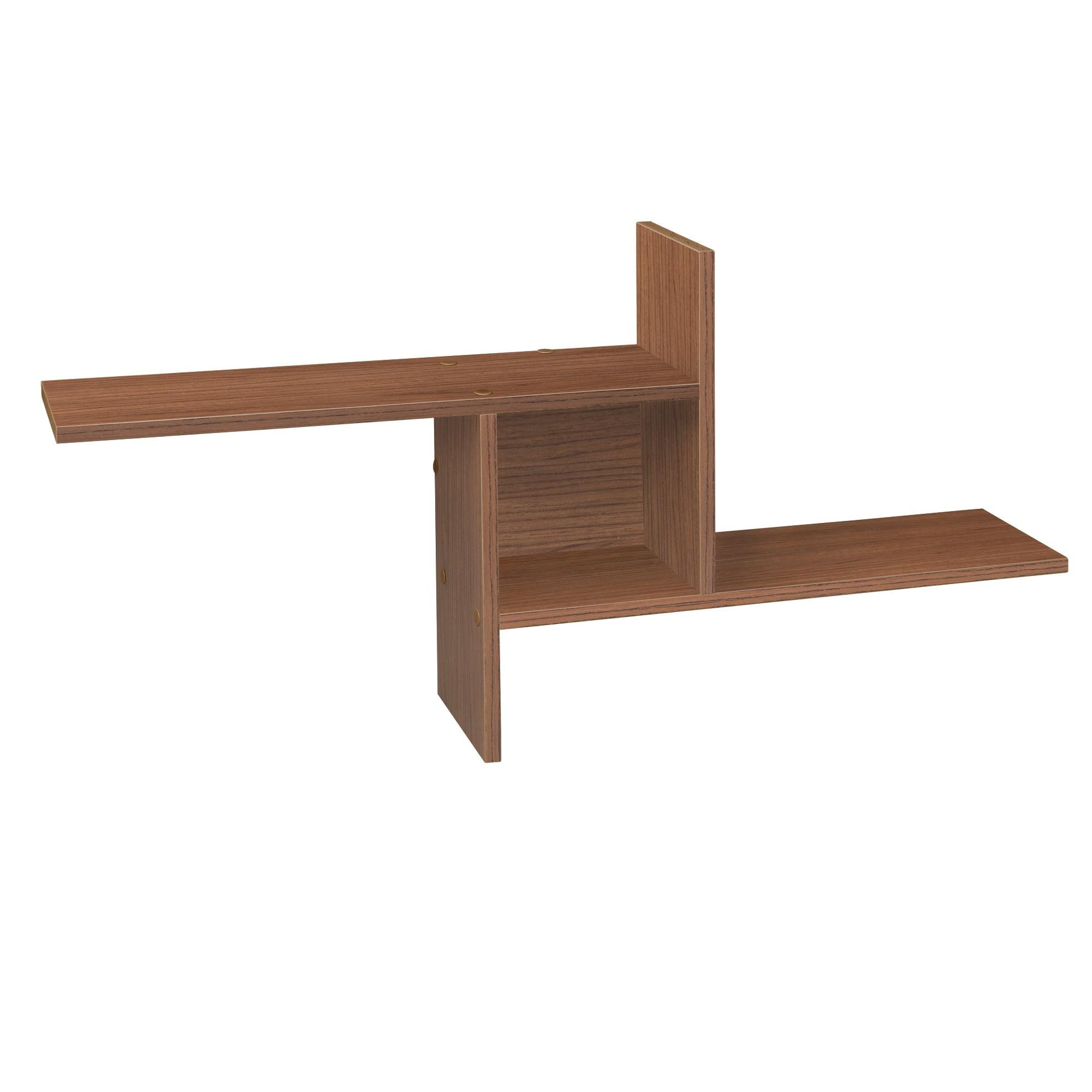 Walnut L-Shaped Tiered Wall Shelf with Melamine Finish