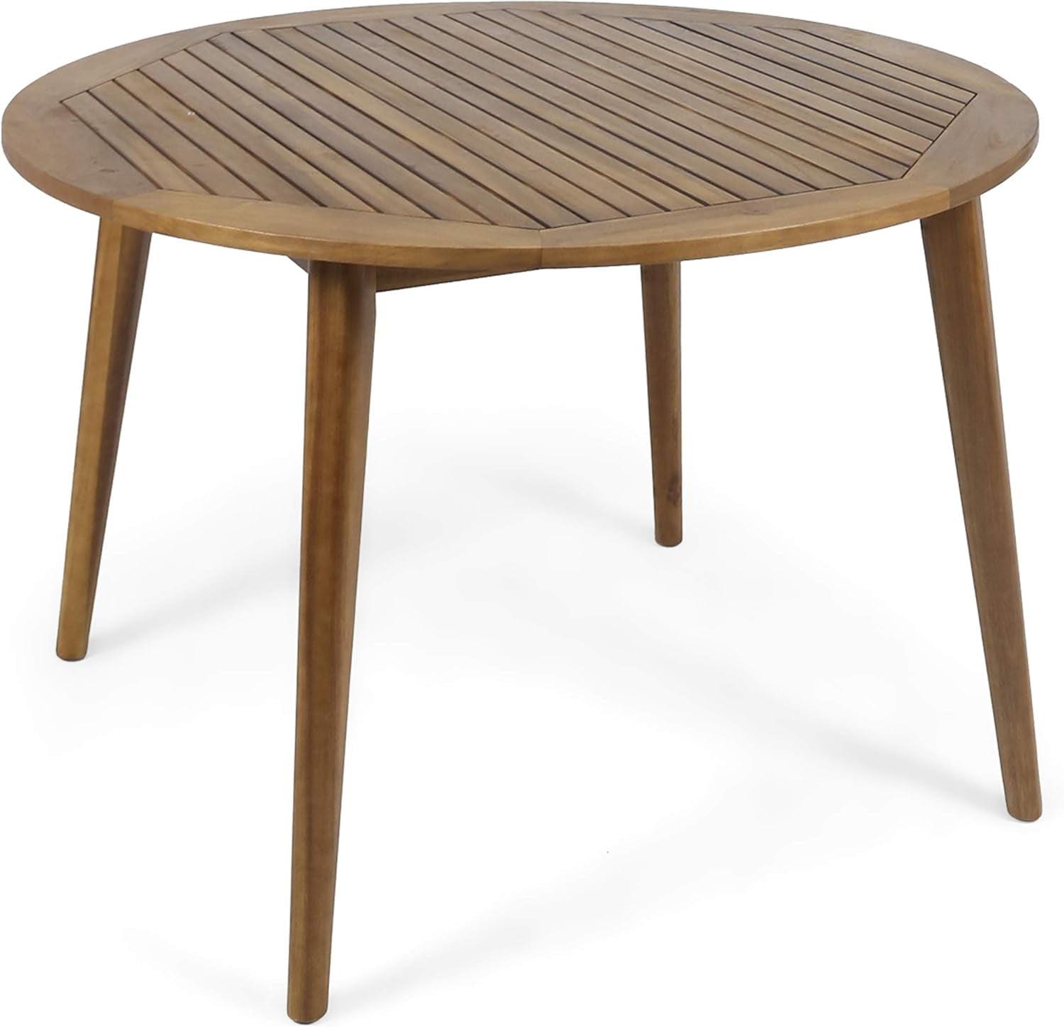 Nick Teak Finish Round Acacia Wood Outdoor Dining Table