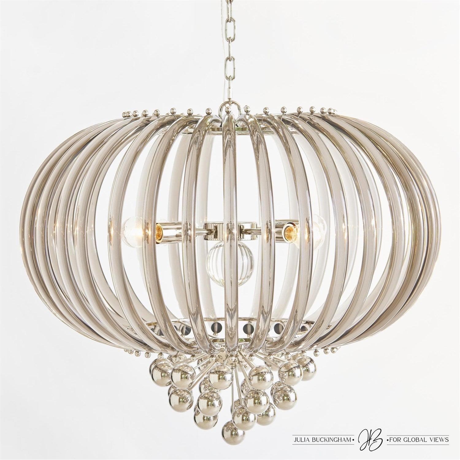 27" Polished Nickel Sputnik Chandelier with Smoked Metal Adornments